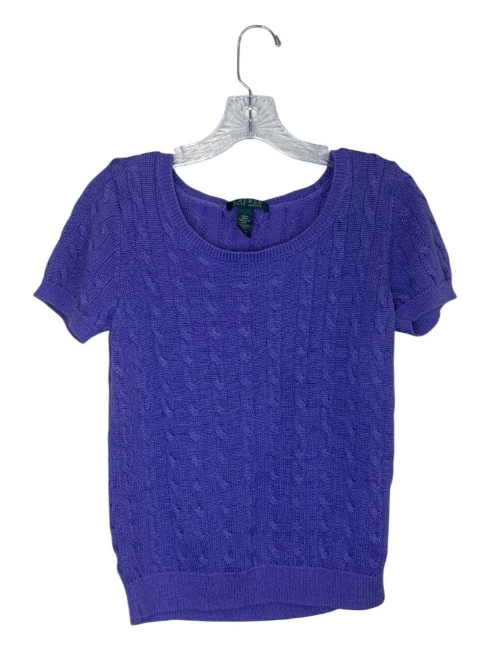 Lauren Ralph Lauren Women's L Purple Cable Knit Short Sleeve Sweater Preppy